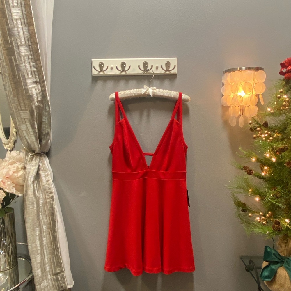 Red Express Holiday dress with Plunging Neckline